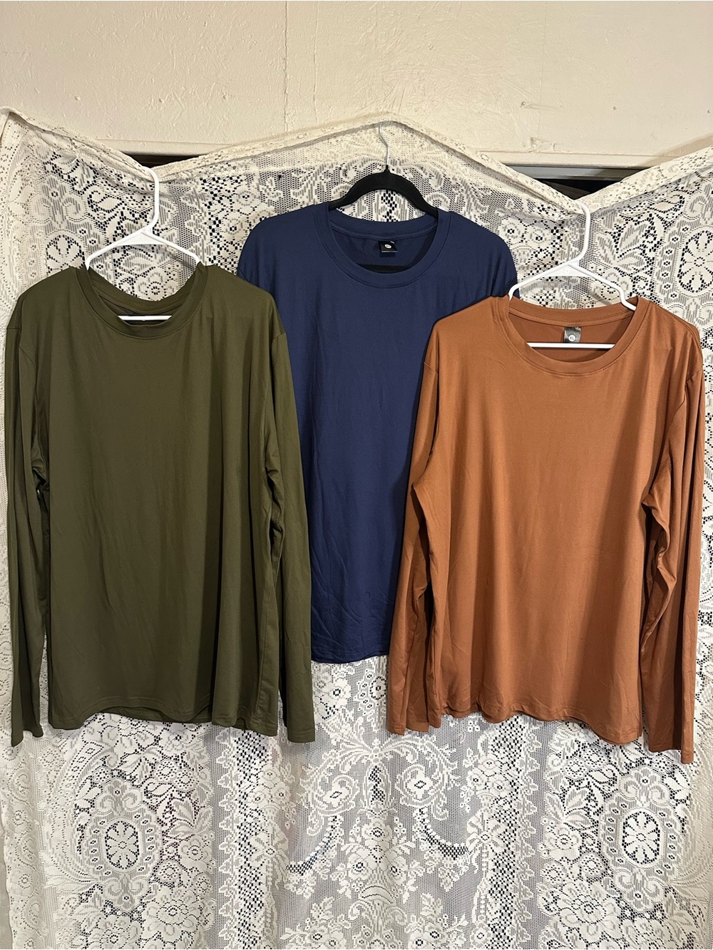 3-Pack Men Long Sleeve Crewneck Tops - Olive, Navy, Rust